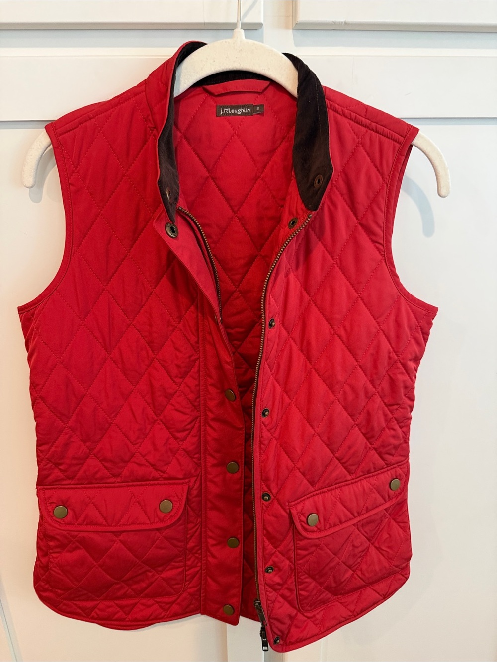 J. McLaughlin Quilted Deep Red Vest with Dark Contrast Collar